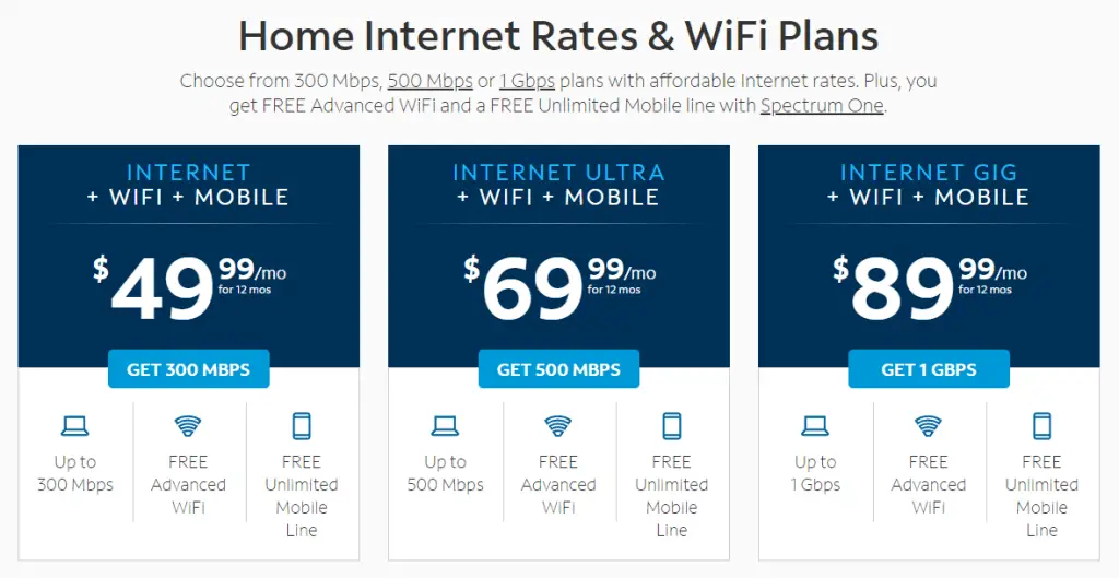 Spectrum Internet Rates WiFi Plans